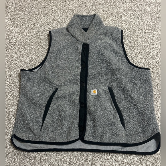 Carhartt Women's Vest XXL (20) Relaxed Fit Sherpa Fleece Snap Front Gray Black - Picture 4 of 12